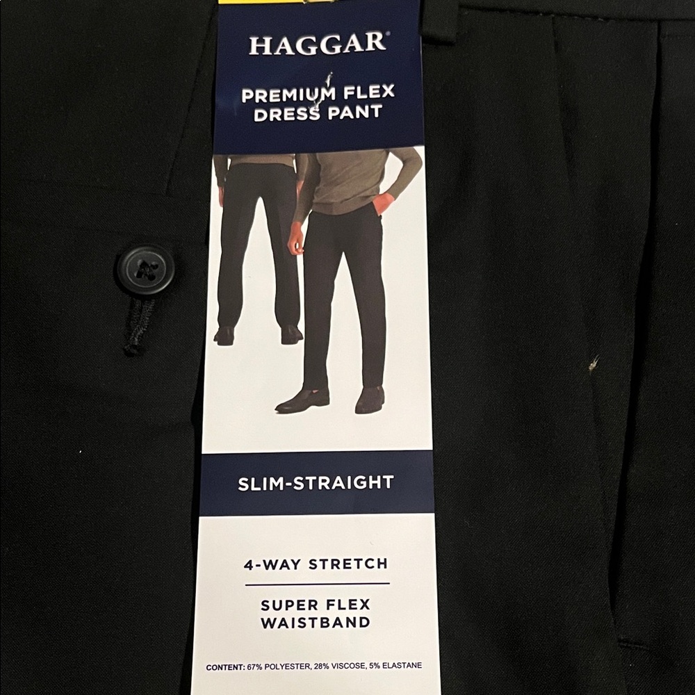 ✨ NWT Haggar Men's Black Flex Slim-Straight Pants with 4-way stretch  Size 32x29